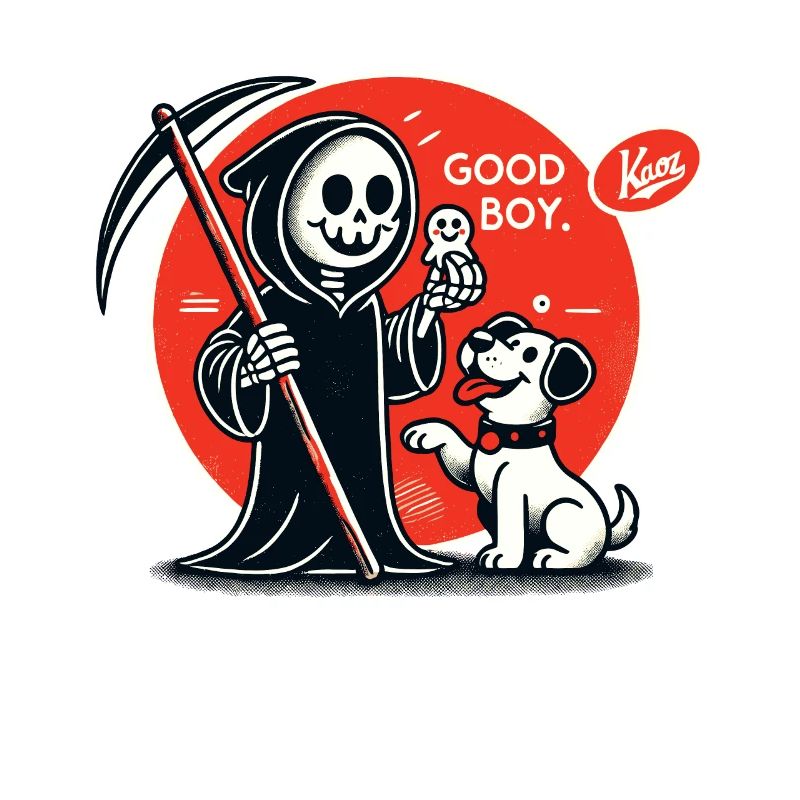 Grim Reaper Playing with Dog: Good Boy