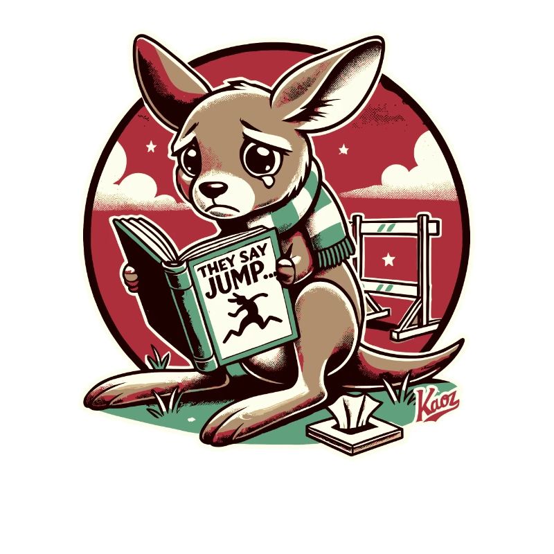 Sad kangaroo reads a book about conformity