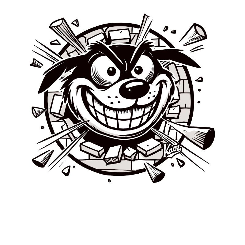 Angry dog breaks through the wall
