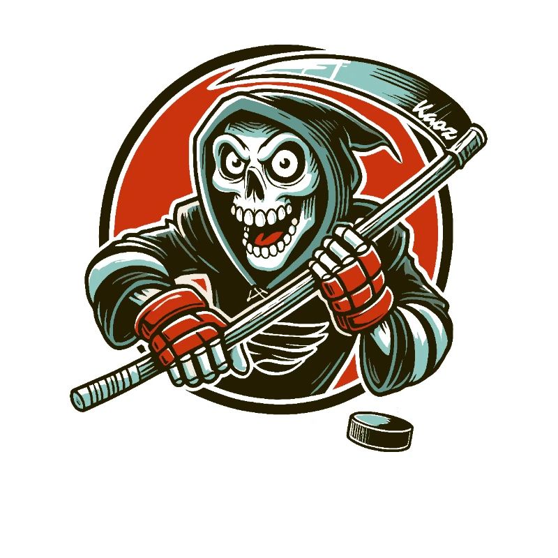 Sensemann beim Eishockey mit Puck