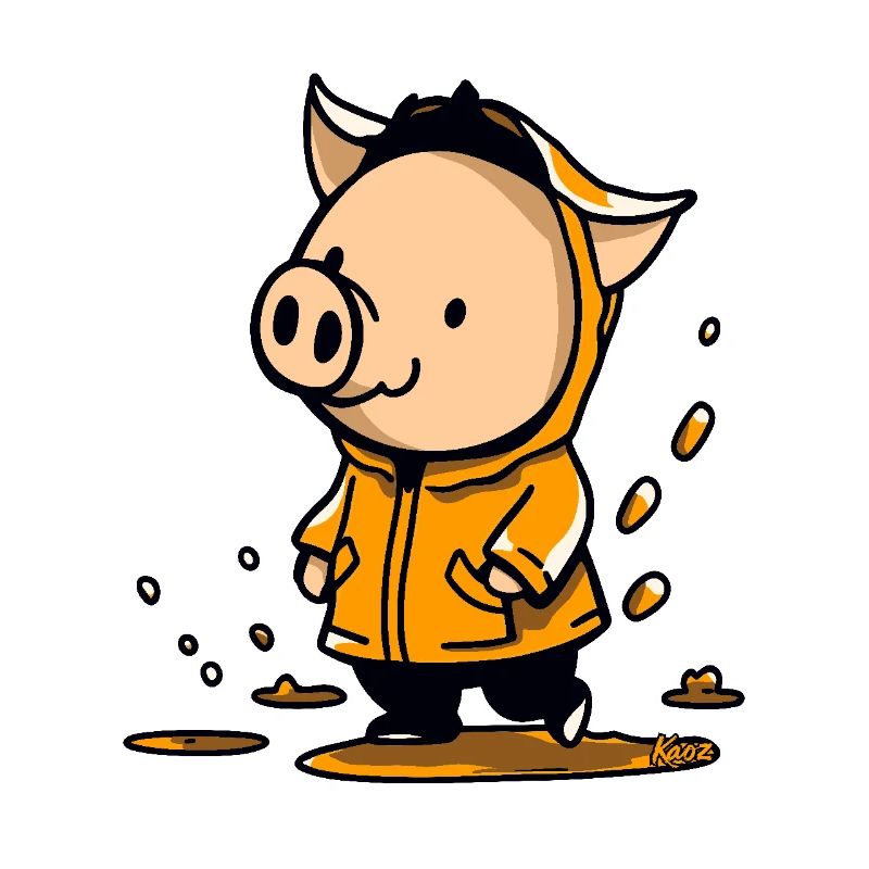Cochon joyeux sous la pluie en imperméable jaune