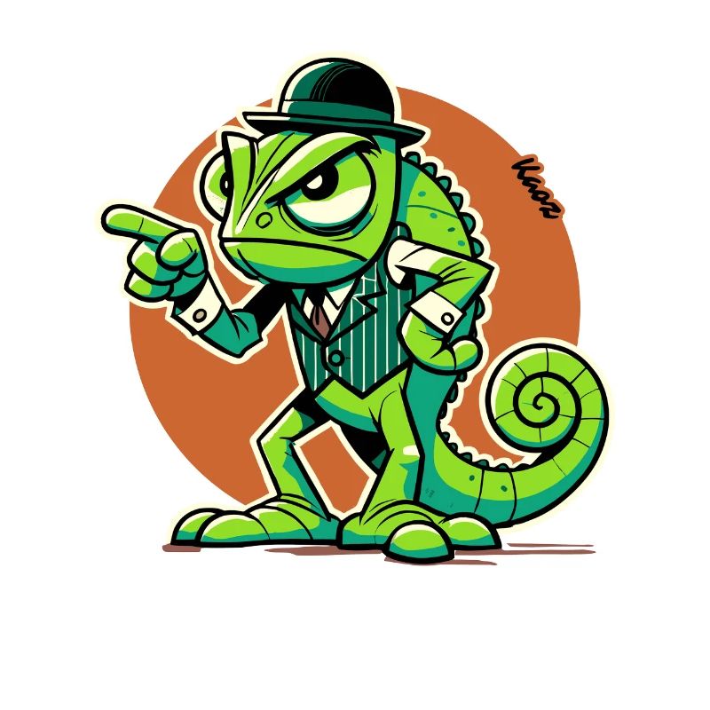 Angry chameleon gentleman with raised finger
