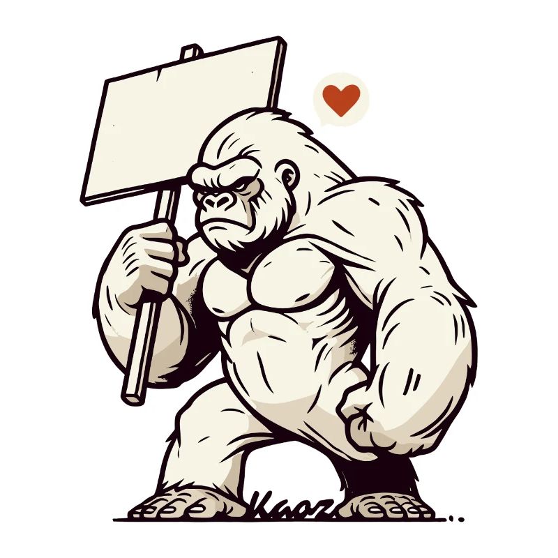 Wild gorilla, your text on a sign