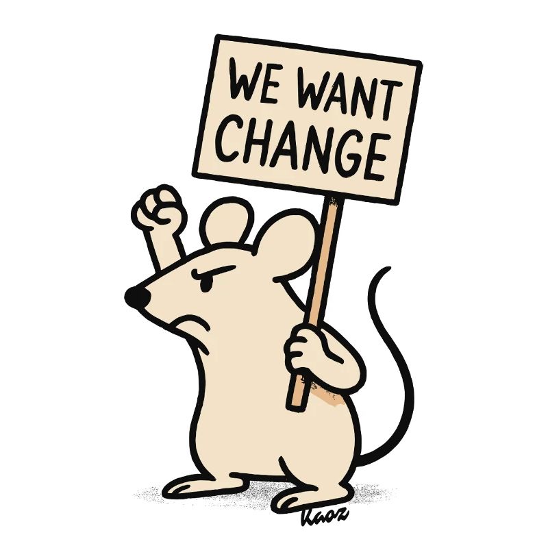 Protest mouse with sign: "We want change"
