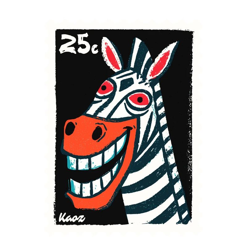 Grinning zebra in stamp look