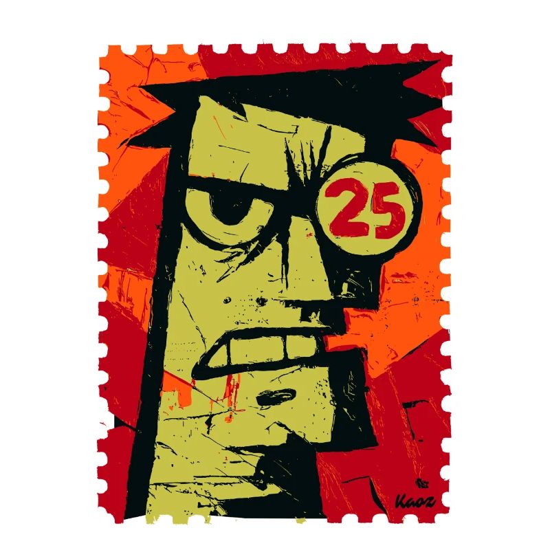 Angry guy with monocle as a stamp