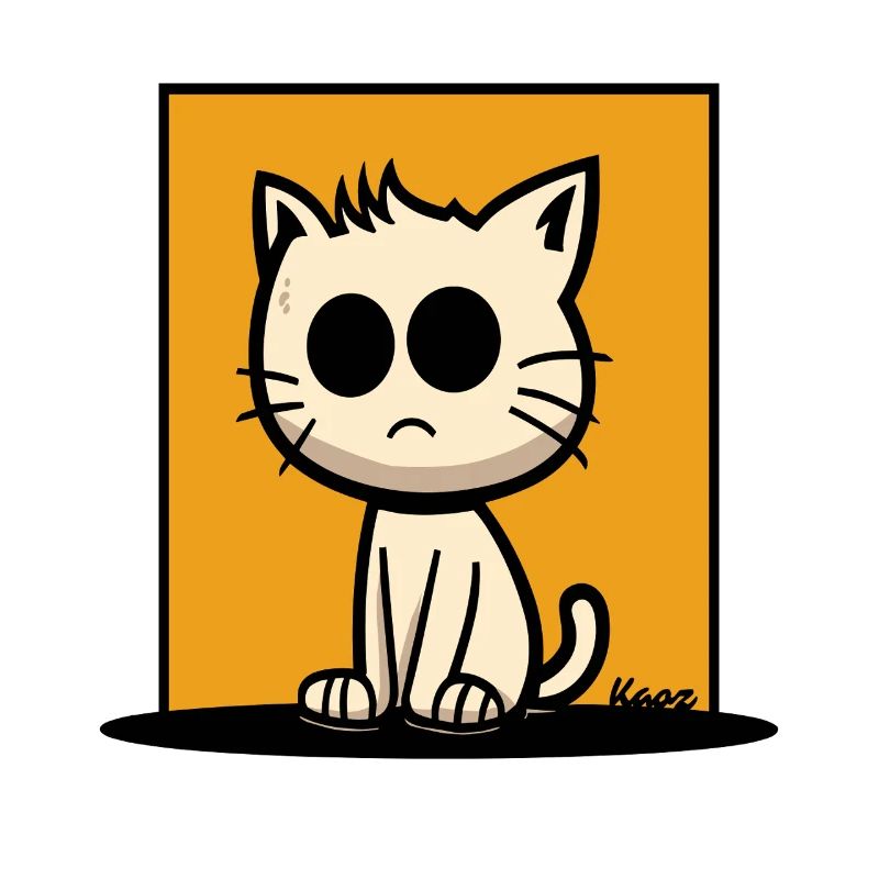 Cat with big eyes on orange background