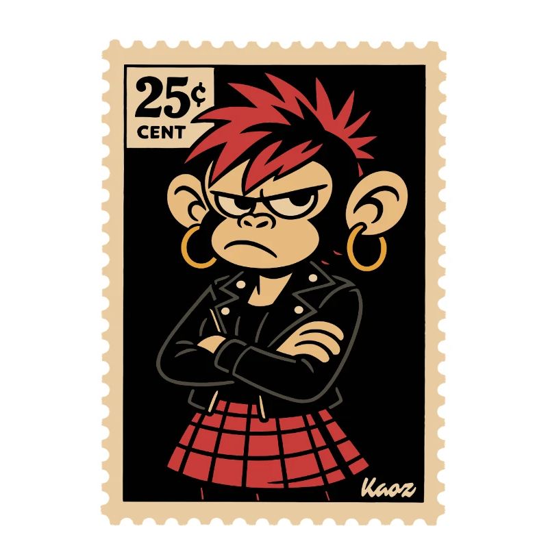 Punk Affe Mädchen im Briefmarken Look