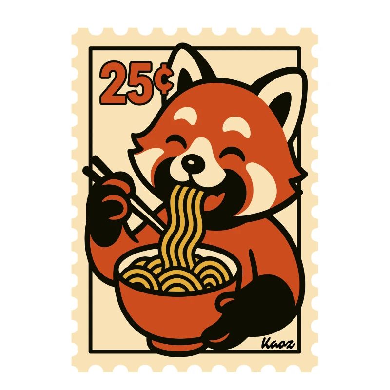 Roter Panda mit Ramen Nudeln