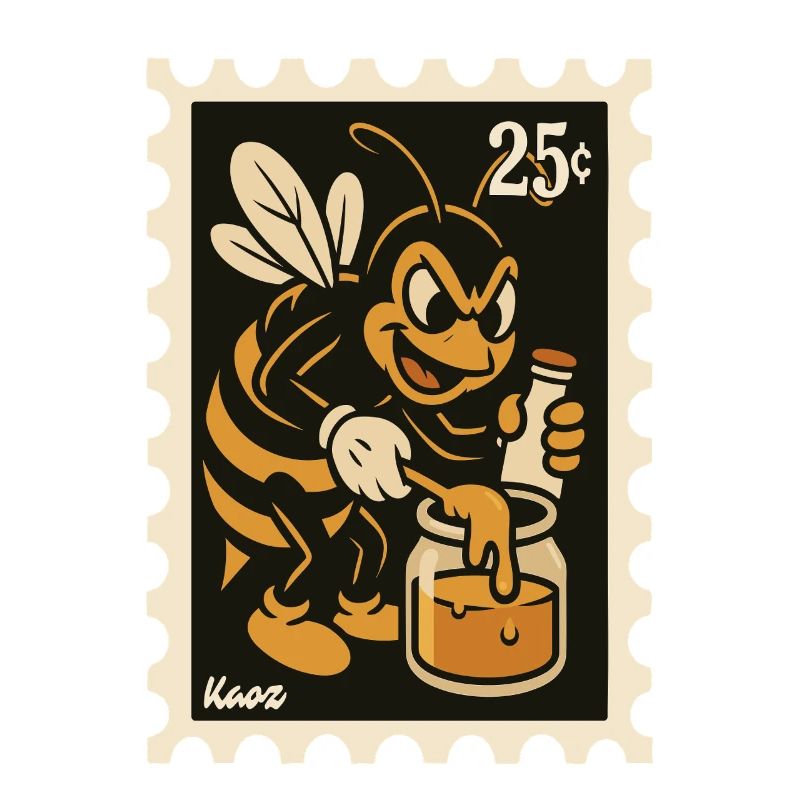 Abeille comique avec du miel dans un bocal