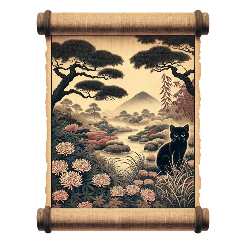 Mt. Fuji Flower Papyrus Scroll Retro