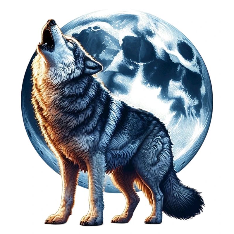 Wolf howls at the full moon