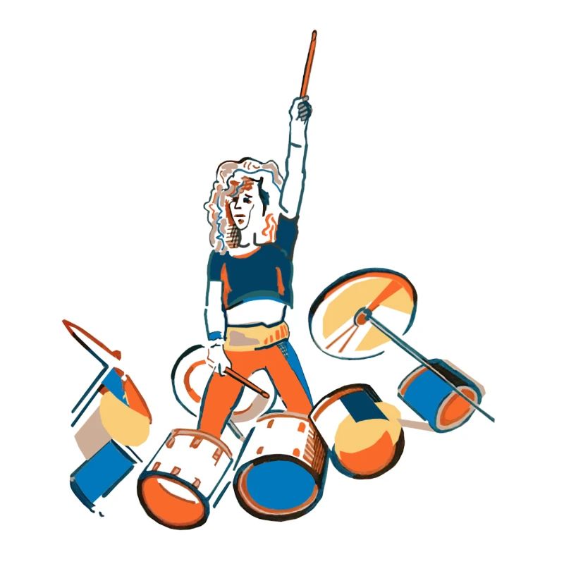 Drummer Kraftpose mit Trommeln