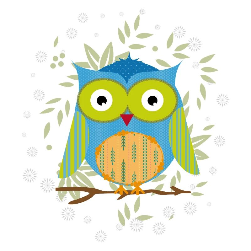 Stilvolle Patchwork-Eule auf Ast im Blättermeer