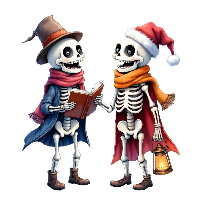 Christmas Skeletons with Hat and Book