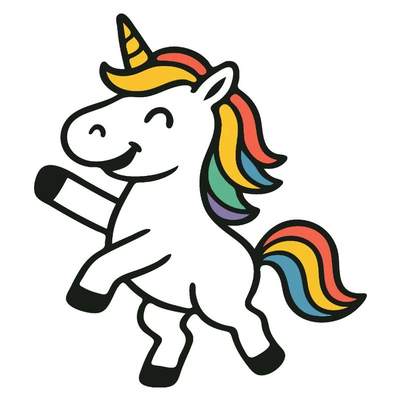 Fröhliches Springen, Einhorn mit bunten Mähnenkunst