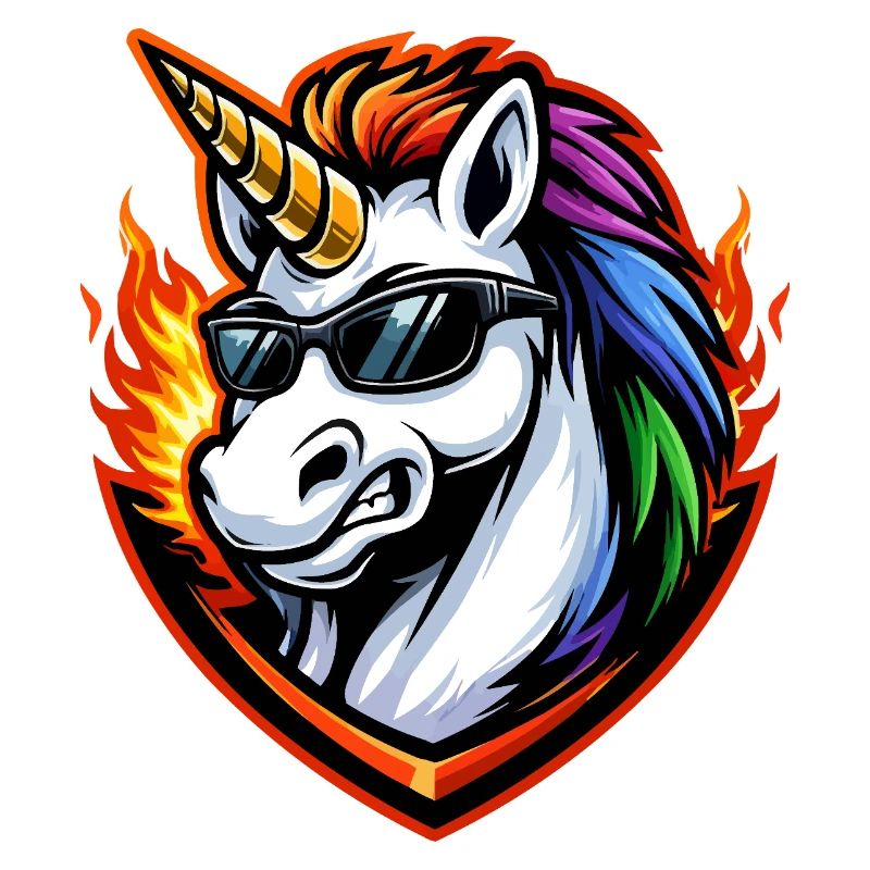 Fire rainbow unicorn with sunglasses