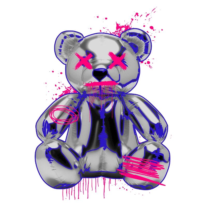 Gothic Teddy Bär mit Graffiti Neon Look