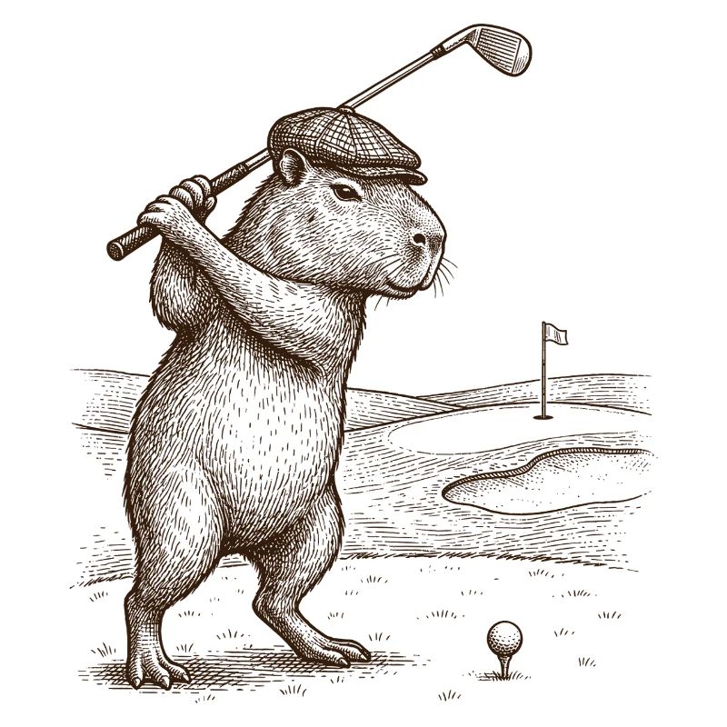 Funny Capybara Playing Golf Golfer
