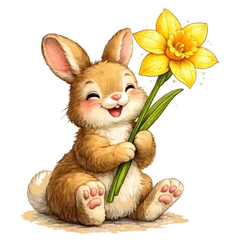 Bunny with yellow spring flower
