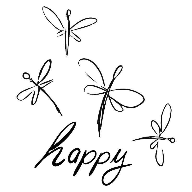 Dessin de libellule avec - lettrage heureux -