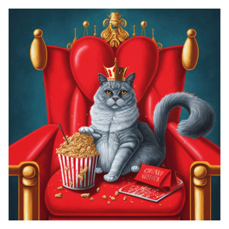 Chat mangeant du pop-corn et des ailes de poulet