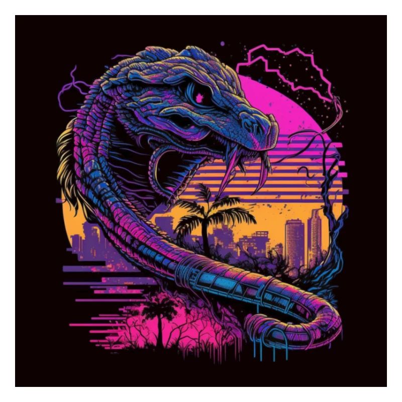 Kamel mit Neonfarben, Synthwave / 80er Jahre