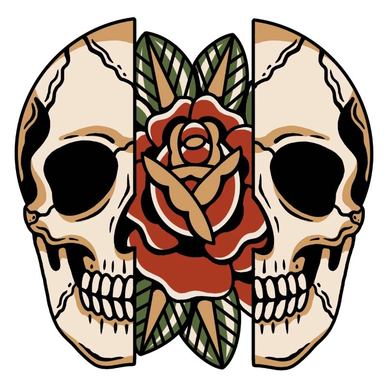 Tattoo style split skull with rose
