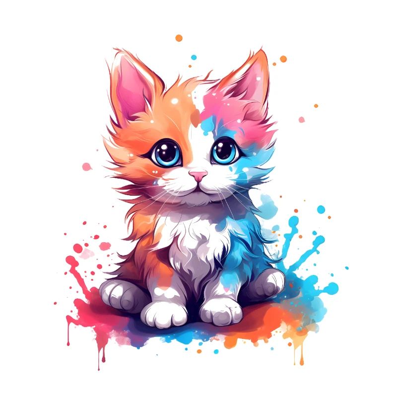 Mignon petit chat coloré avec éclaboussures de couleur