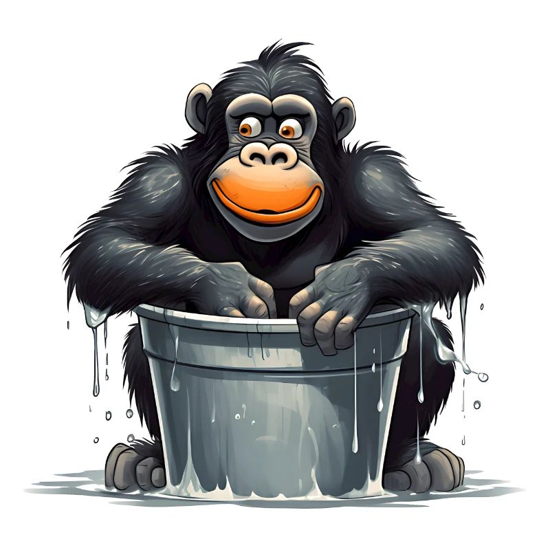 Affe sitzt im Wasserfass