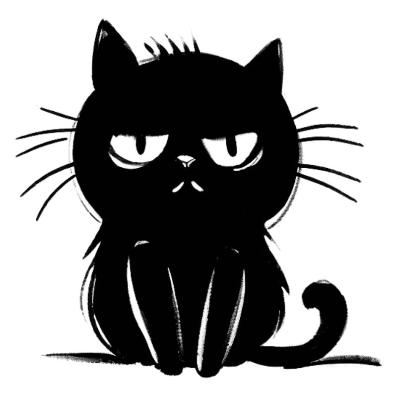 Chat noir agacé - dessin mignon