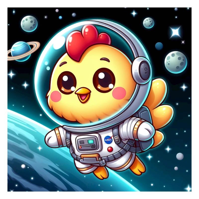 Poussin de l’espace avec costume d’astronaute dans l’espace