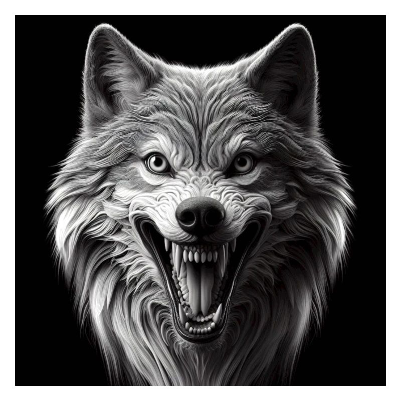 Loup Hyperréalisme 3D Gris sur Noir