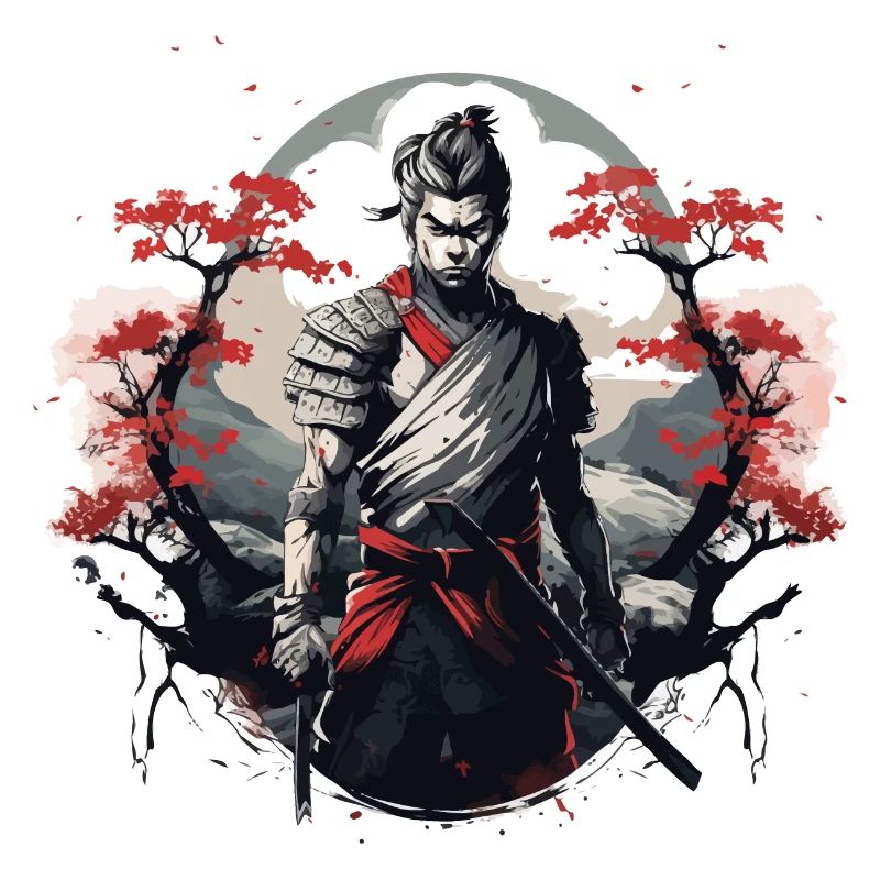 Samurai Japan Cherry Tree Landscape