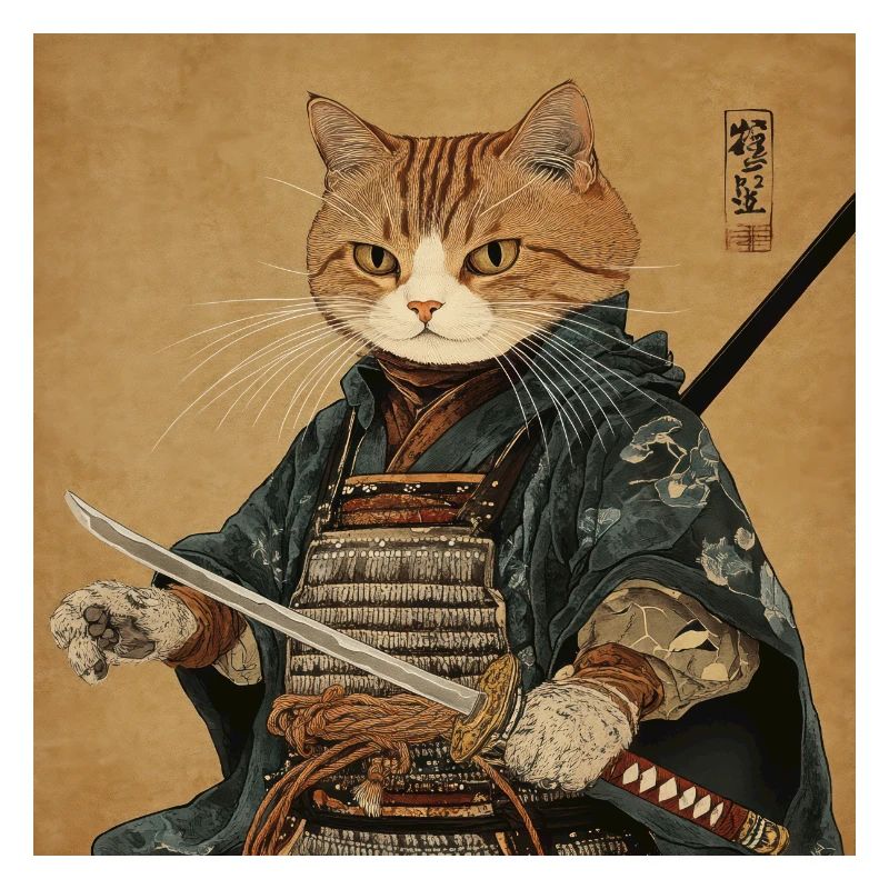 Cat Samurai Japan Ukiyo-E