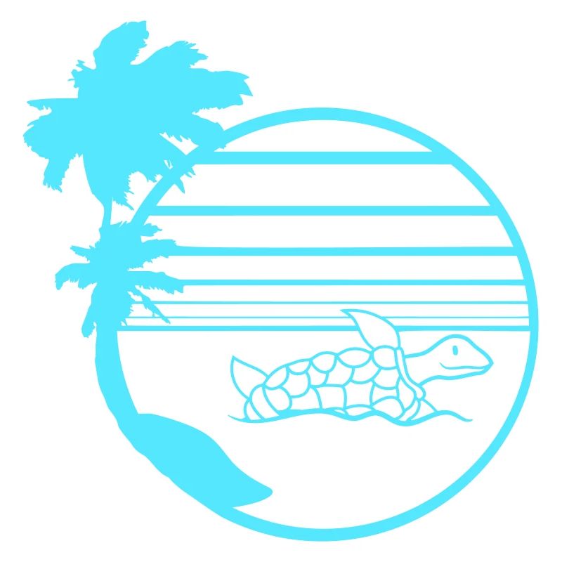 Palm Trees Turtle Swimming Stripe Sun Round