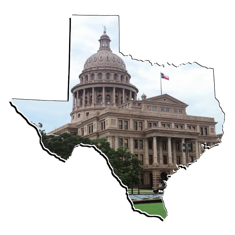 Texas State Capitol in Texas State Map