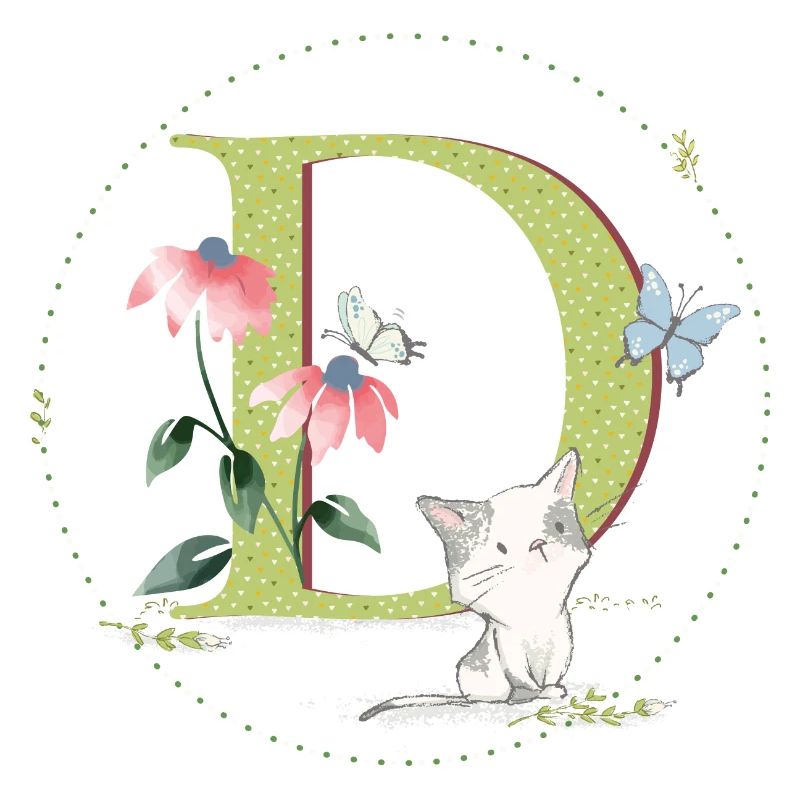 Lettre initiale D avec chat