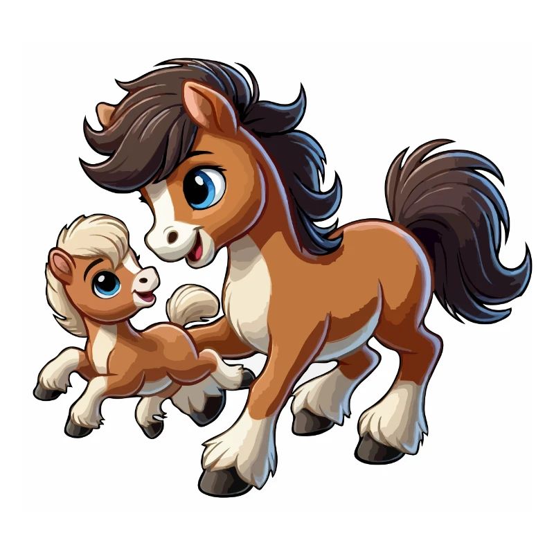 Pony mit herumtollendem Kind