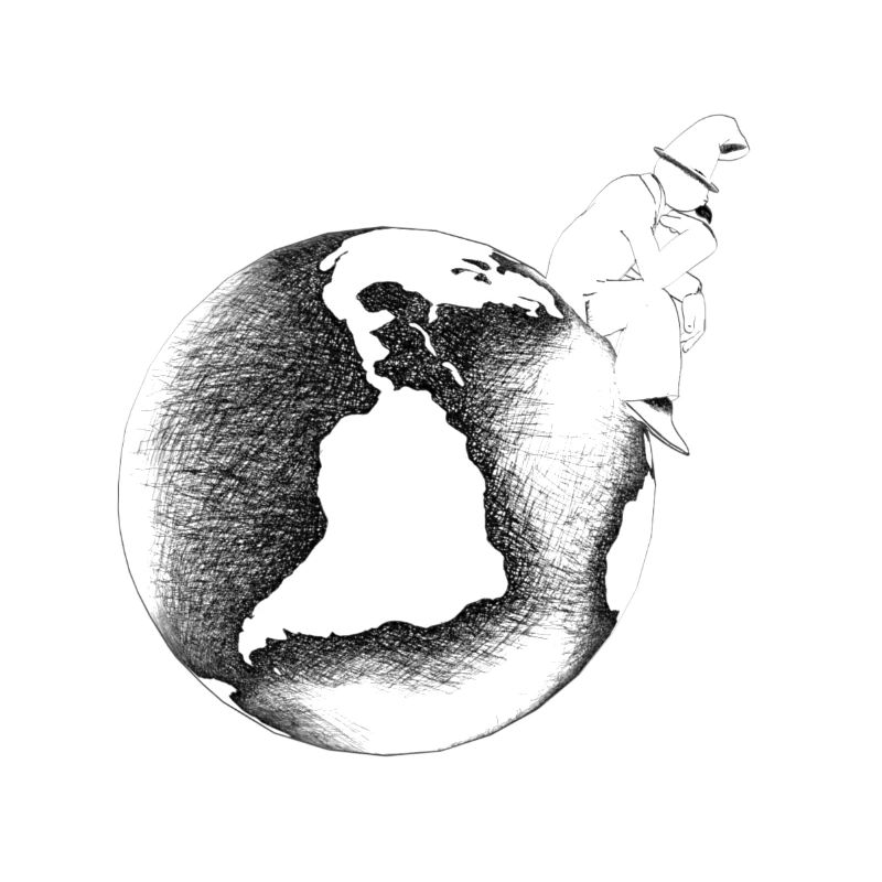 Silhouette contemplative sur globe graphique