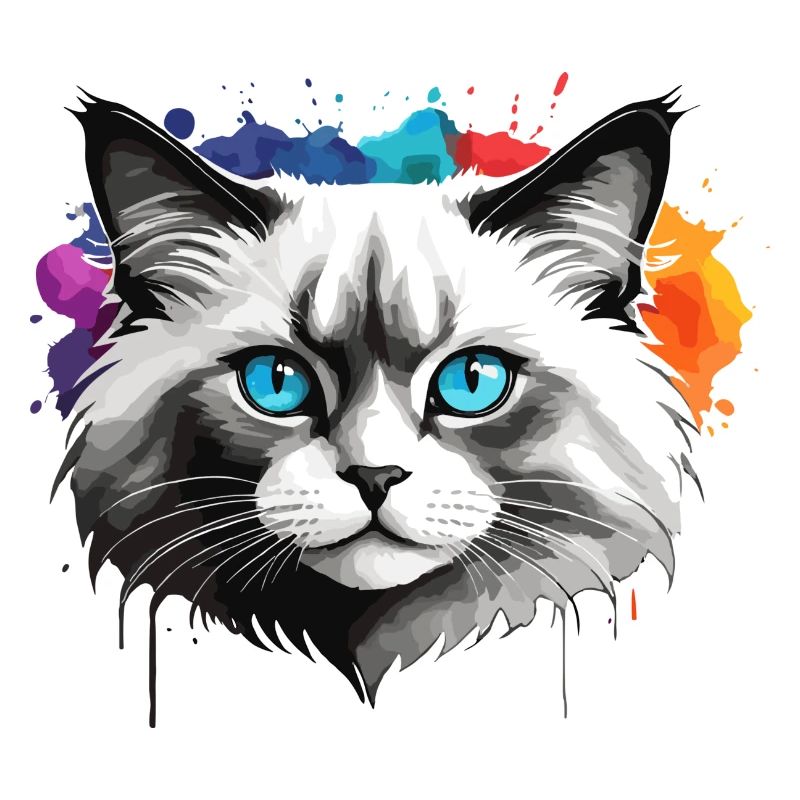 Ragdoll chat mignon mignon aquarelle peinture éclaboussure