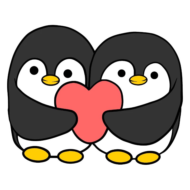 Comic Pinguin Paar das ein Herz hält