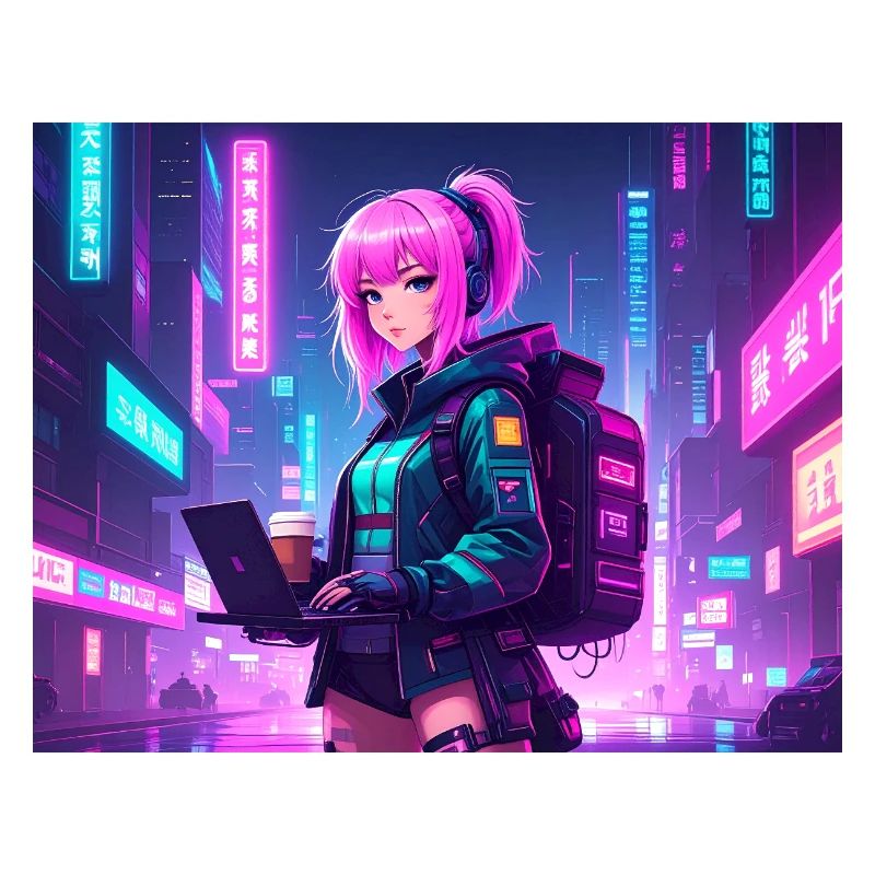 Neon Hacker Girl – Ready to Code & Conquer