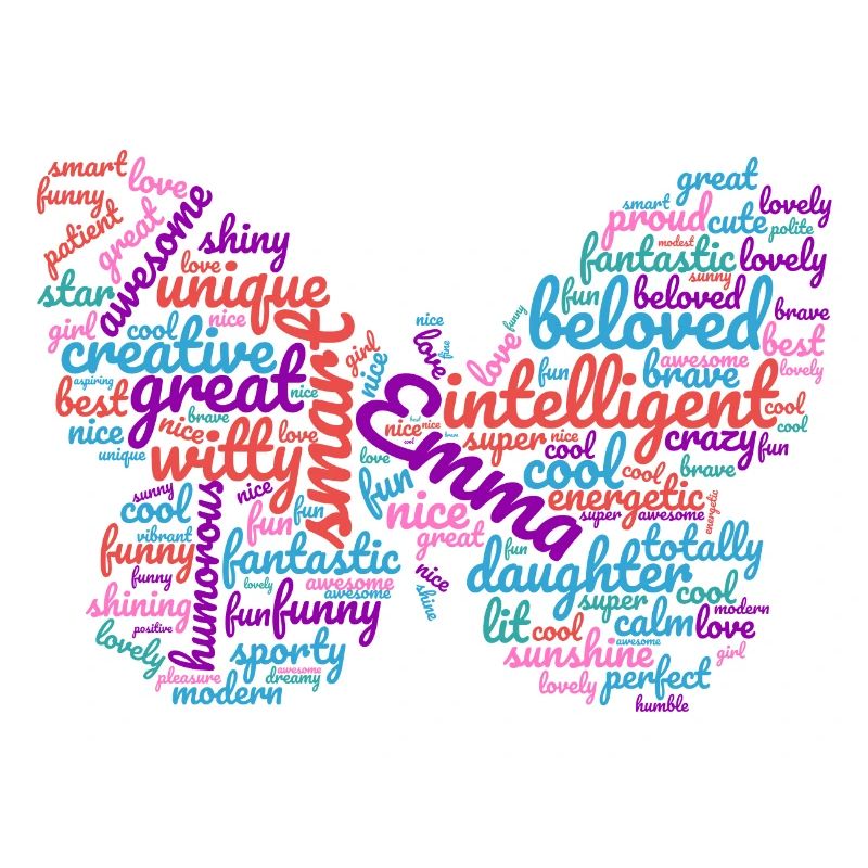 Emma wordcloud butterfly gift for Emma