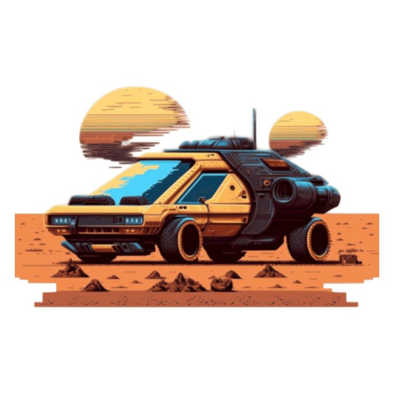 Car on Mars in look retrò da videogioco a 8 bit