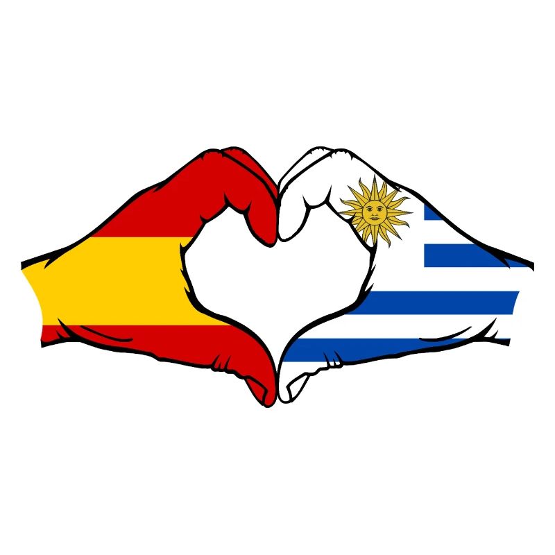 Espagne Uruguay Drapeau Mains Coeur Forme