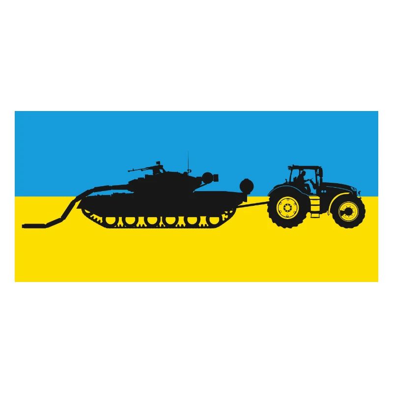 Ukrainian tractor pulling a tank.