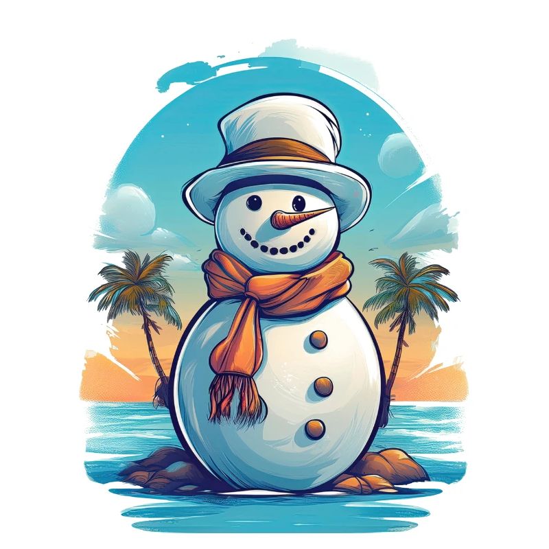 A snowman on the beach