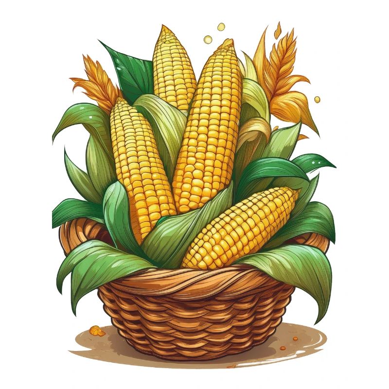 Mazorca de maíz en cesta de mimbre