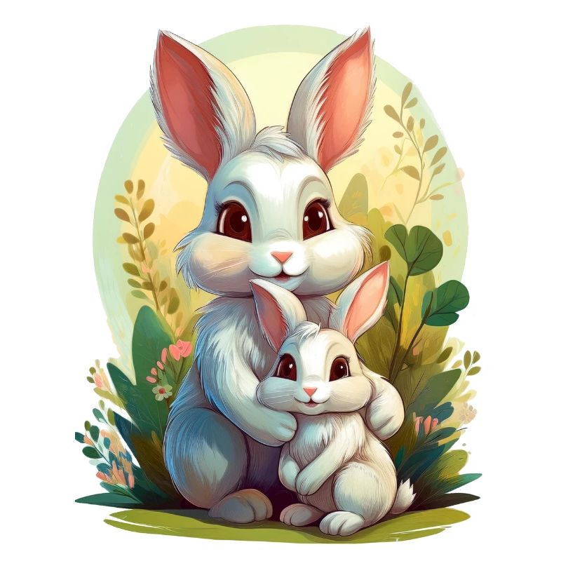 Mama Hase umarmt ihr Kind